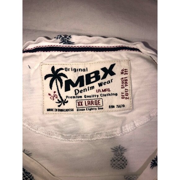 Original MBX Pineapple Print T-Shirt Mens XXL White Blue Short Sleeve Round Neck - Picture 2 of 9